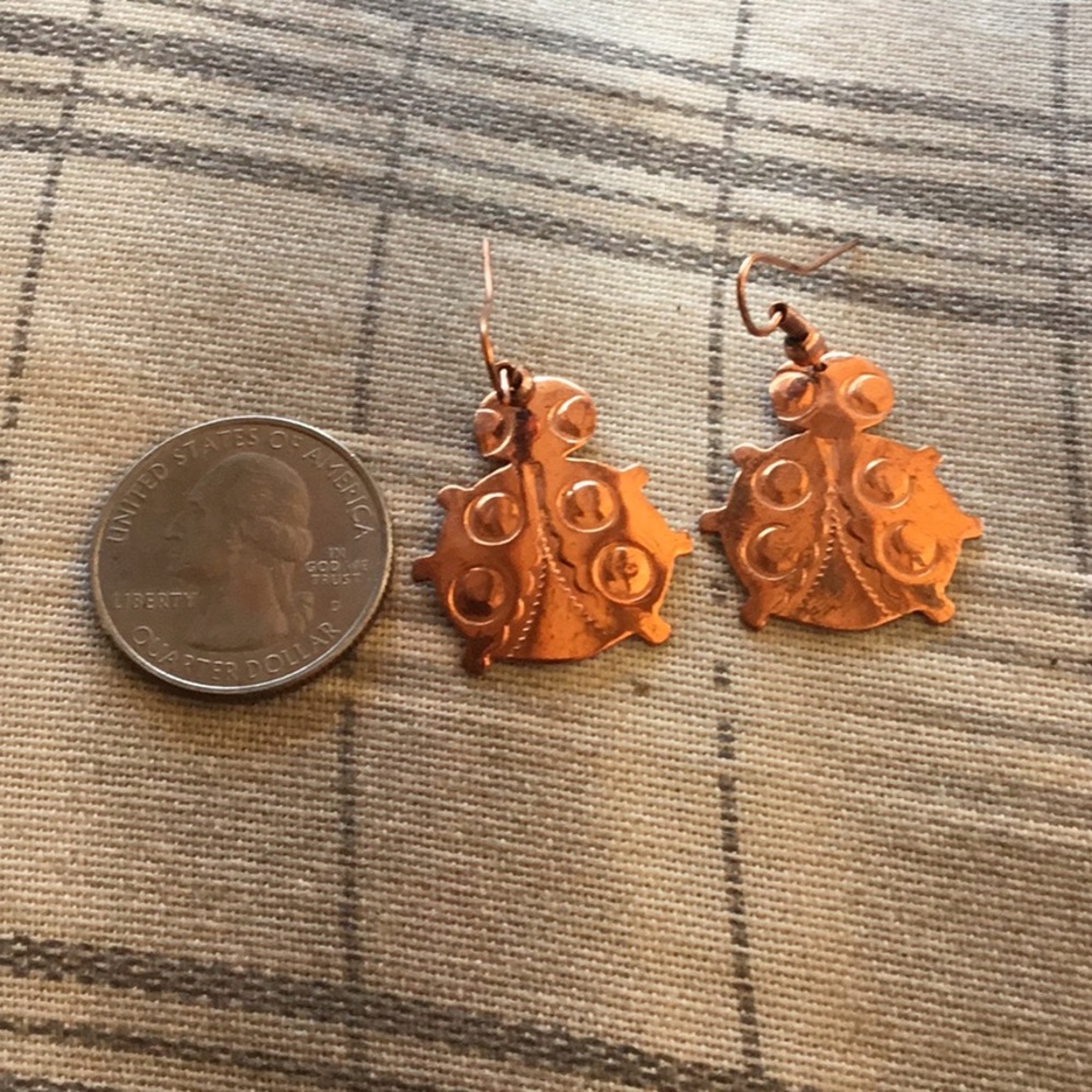Earrings Navajo made Ladybugs solid copper unworn - Picture 3 of 3